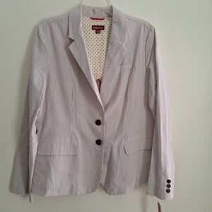 Merona Women's Seersucker Stripe Blazer Jacket XL TG Blue White Button Front